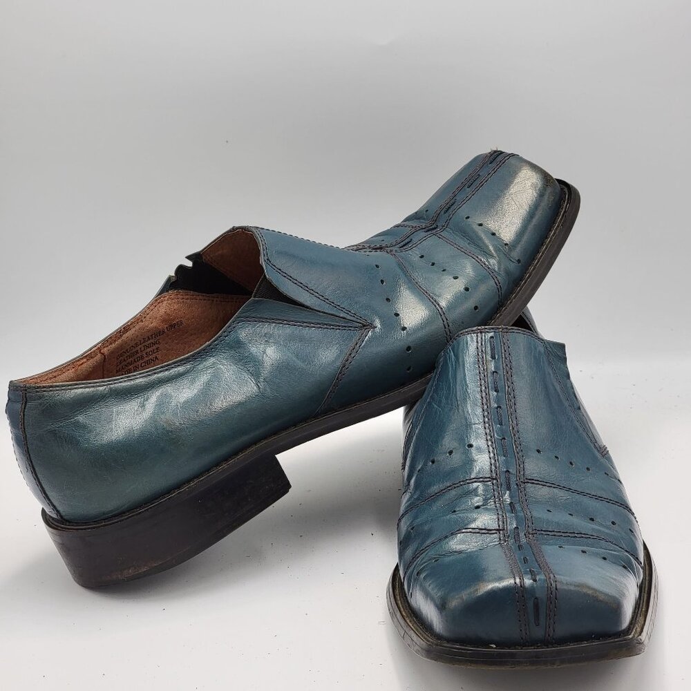 Vintage Mens Blue Leather Square Toe Slip-On Dress Shoes Size 10.5